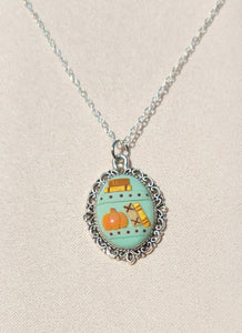 Fall Bookshelf Cameo Necklace