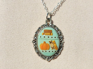 Fall Bookshelf Cameo Necklace